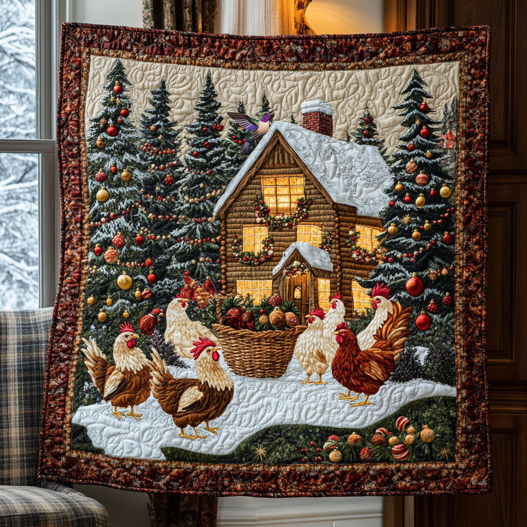 Chicken Christmas Silent Night Quilt Blanket