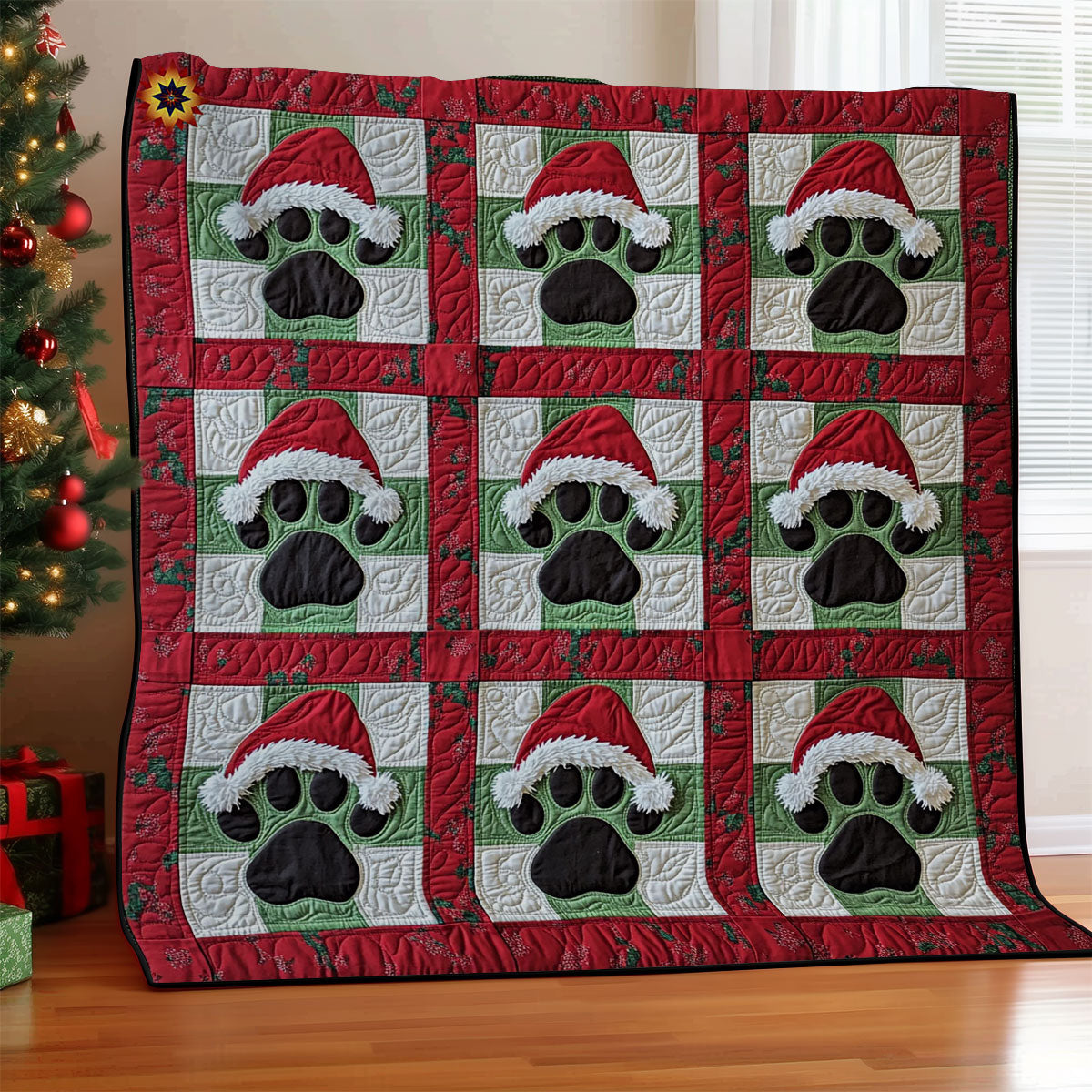 Christmas Dog Paw Quilt Blanket