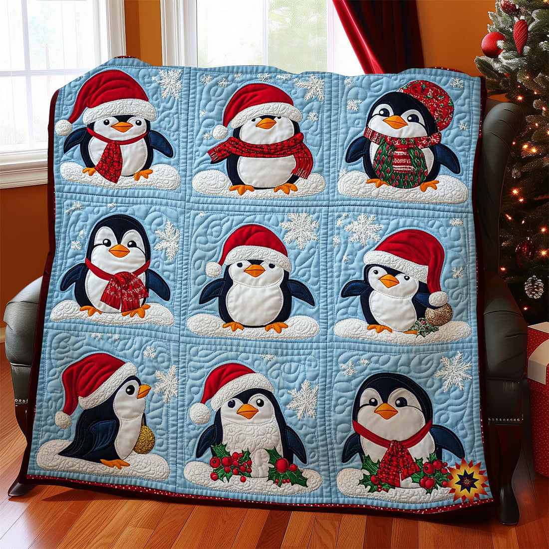 Christmas Penguin Gentle Snowfall Quilt Blanket