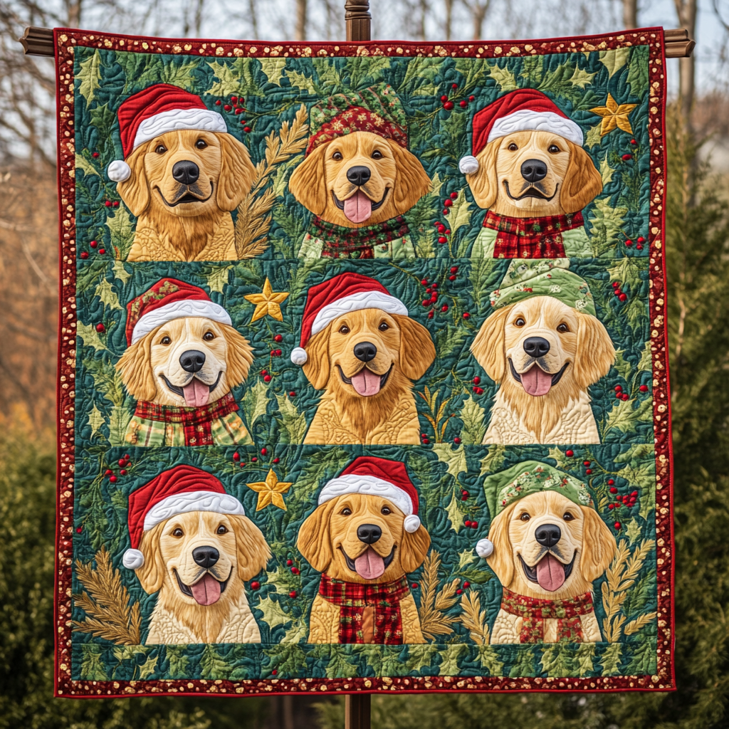 Christmas Golden Retrievers Quilt Blanket