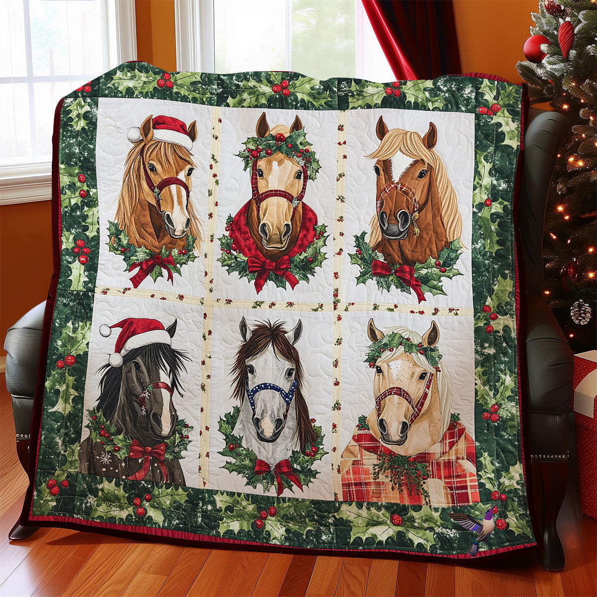 Christmas Horse Winter Wonderland Quilt Blanket