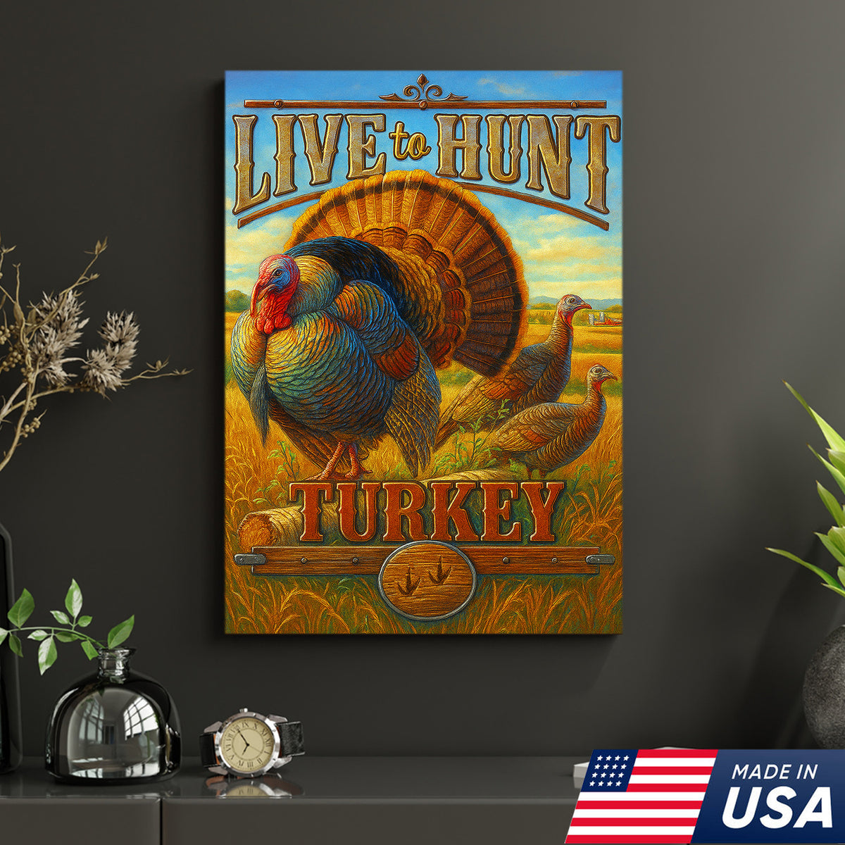 Turkey Hunting Canvas Wall Art – Rustic Wildlife Lodge Decor Gift for Hunters & Nature Lovers