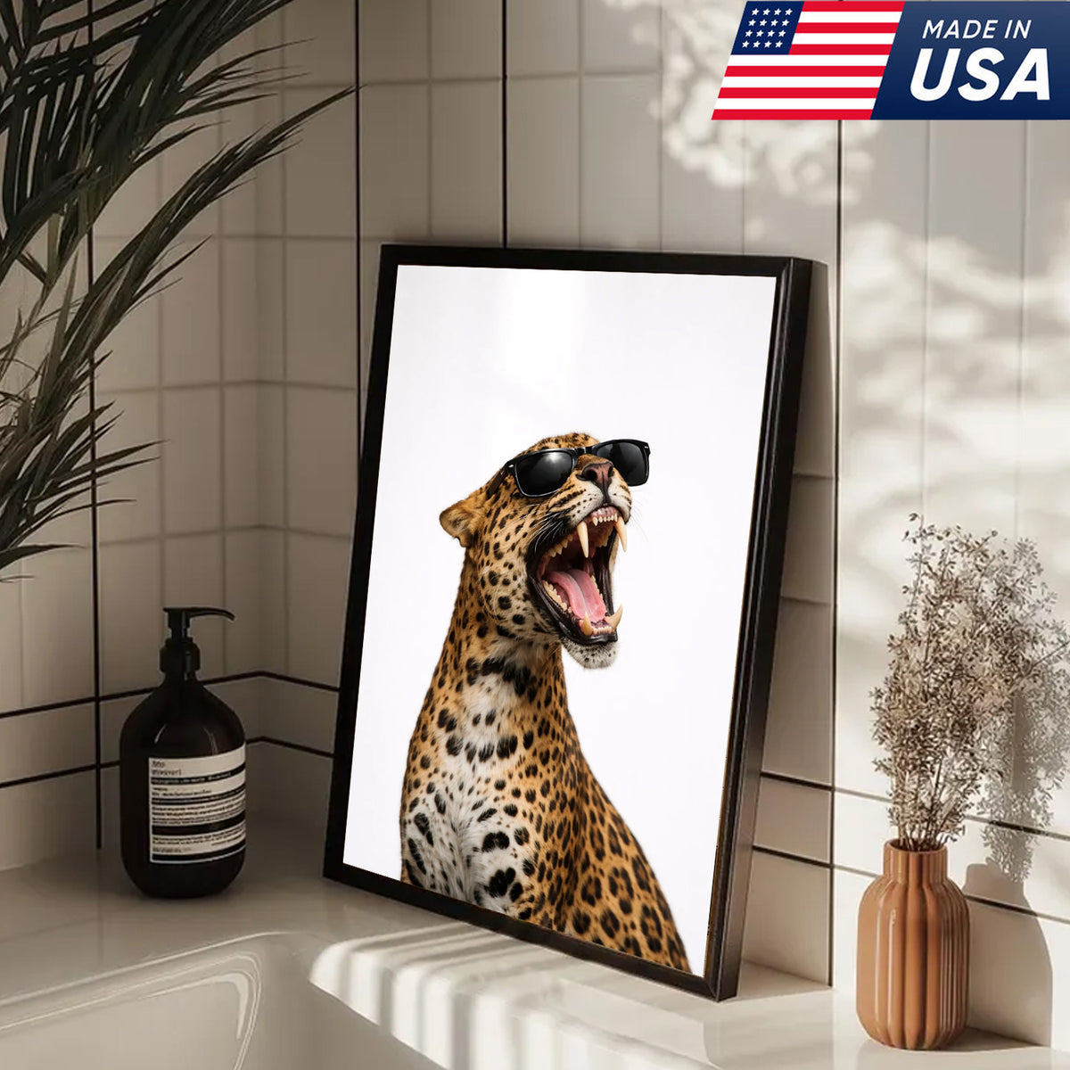 Funny Leopard Wall Art Canvas Set, Cool Animal Triptych Print