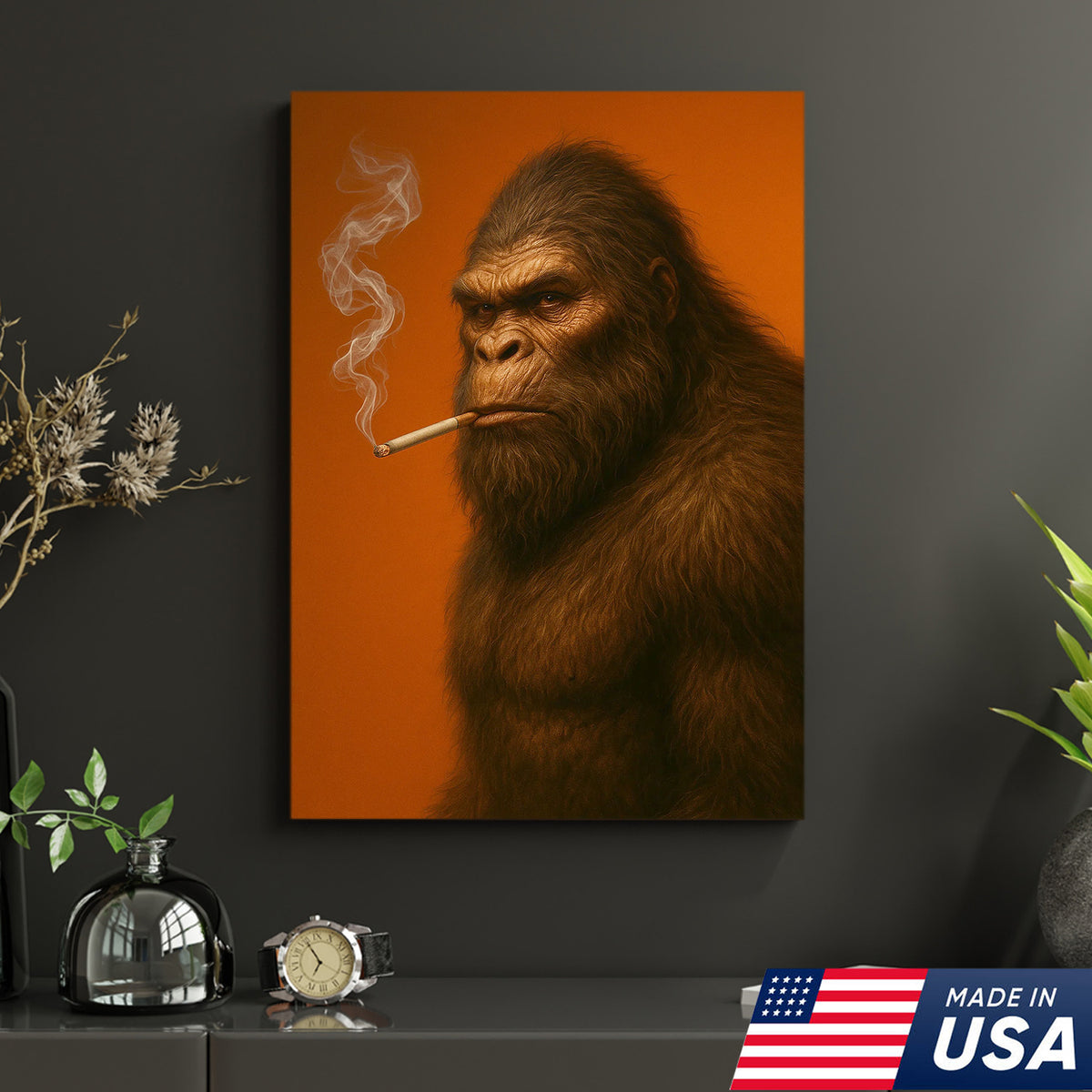 Bigfoot Canvas Wall Art – Mysterious Creature Print – Rustic Cabin and Lodge Wall Decor
