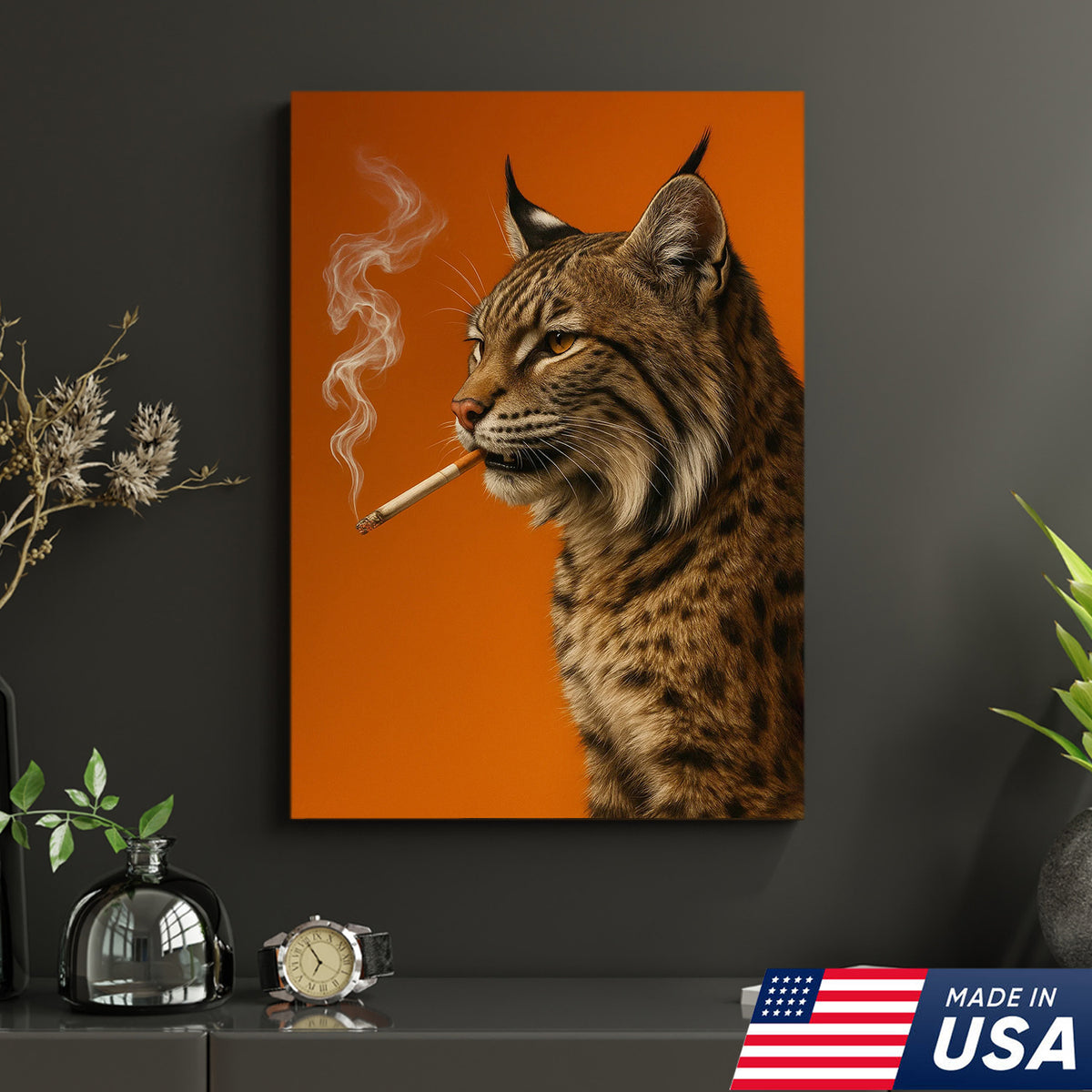 Bobcat Canvas Wall Art – Rustic Wildlife Decor – Hunting Cabin Artwork – Mountain Lodge Wall Hanging