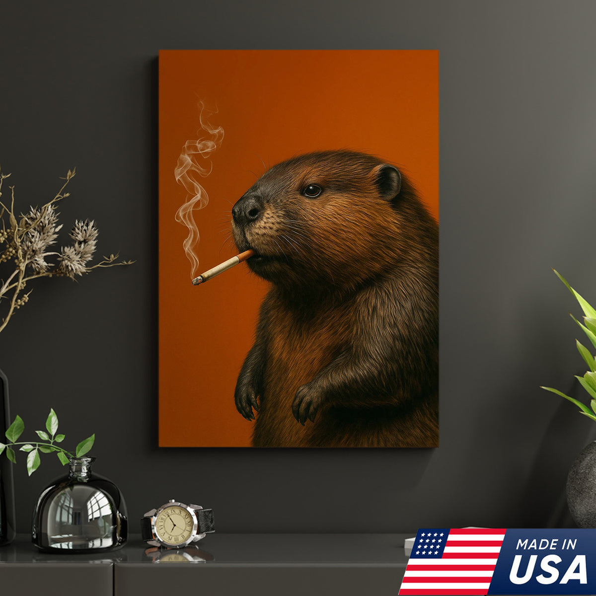 Beaver Canvas Wall Art – Rustic Wildlife Decor – Hunting Cabin Artwork – Woodland Nature Print