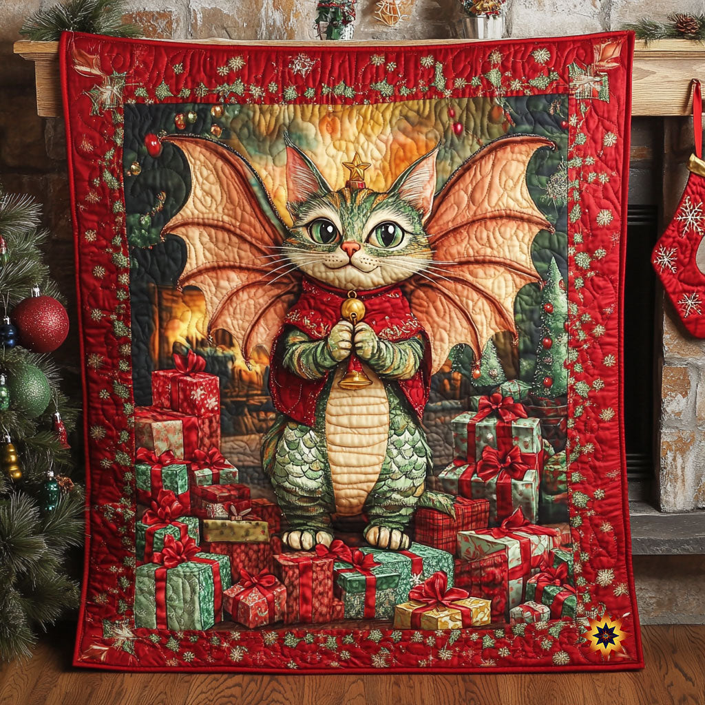 Christmas Dragon Cat Quilt Blanket