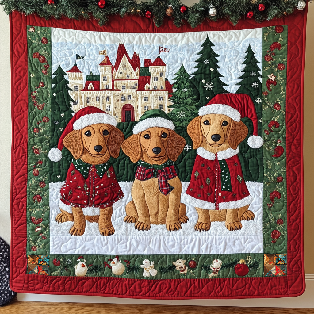 Christmas Dachshund Frosty Morning Quilt Blanket