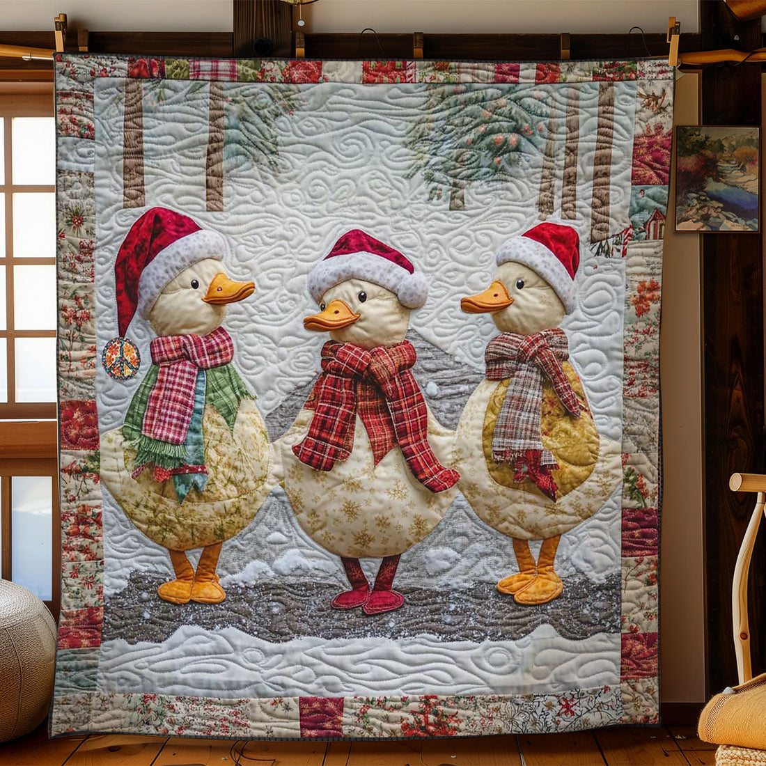 Festive Duck Trio Quilt Blanket