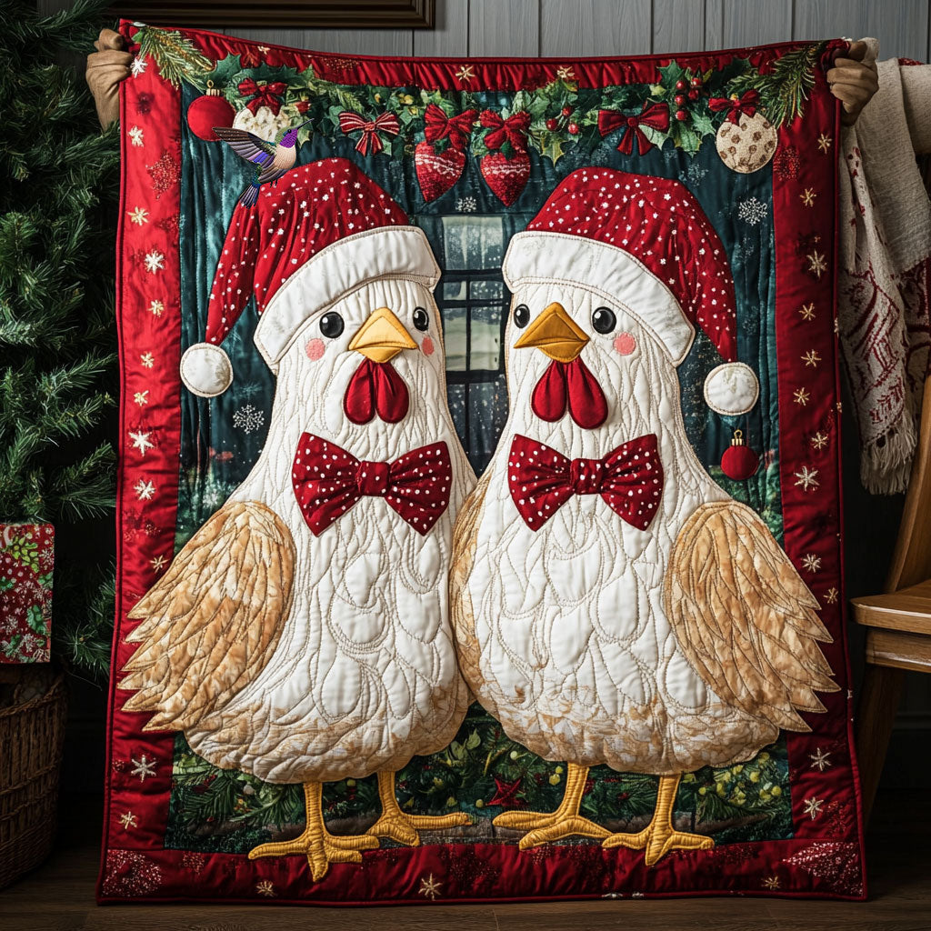 Chicken Christmas Winter Wonderland Quilt Blanket