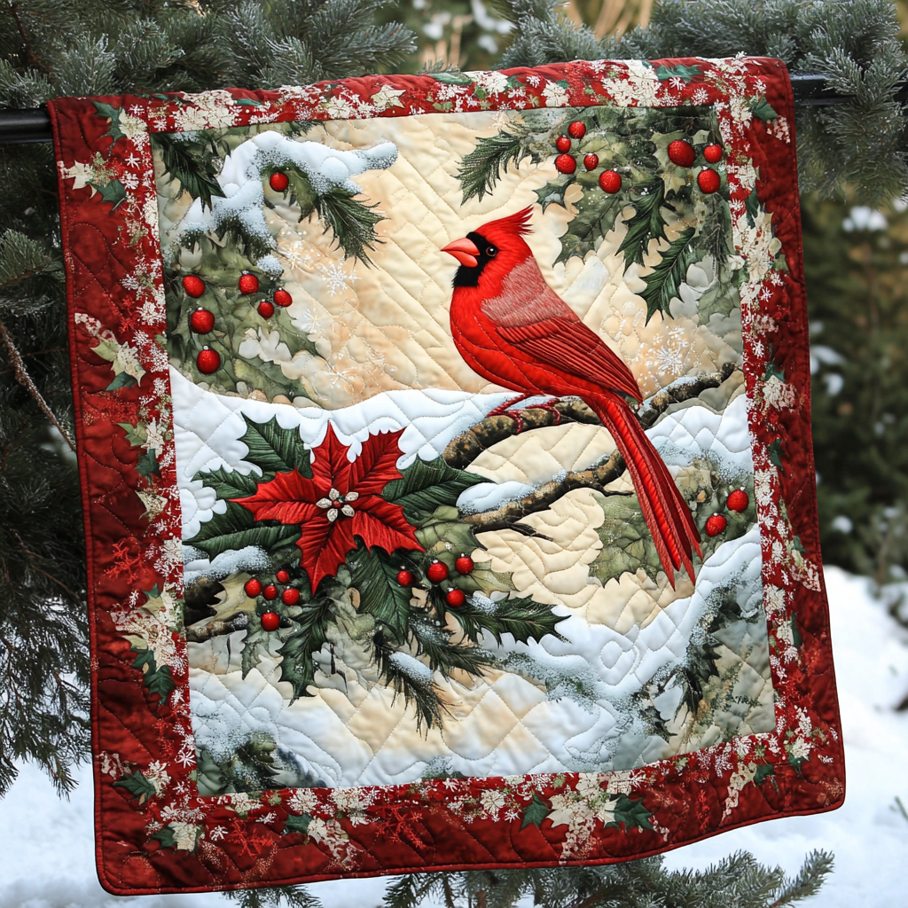 Cardinal In Christmas Night Quilt Blanket