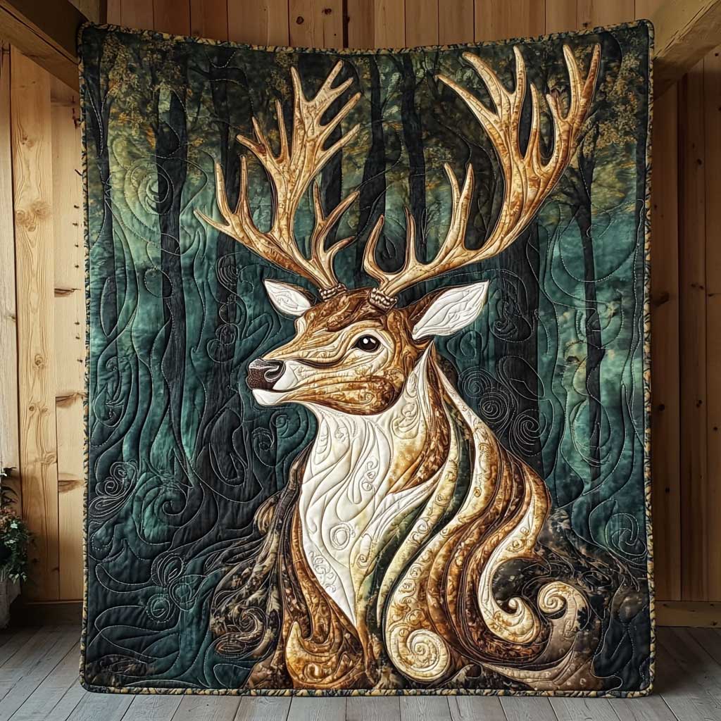 Majestic Forest Stag Quilt Blanket
