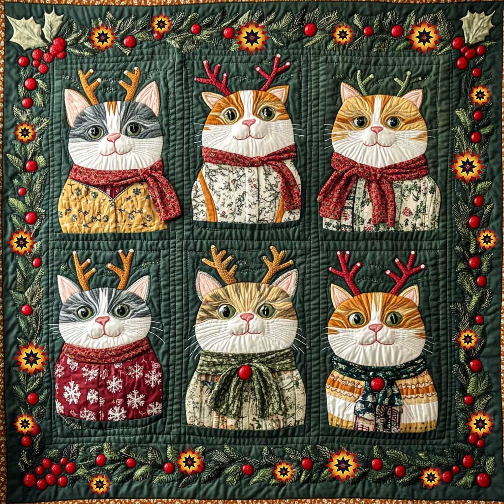 Reindeer Costume Cat Quilt Blanket