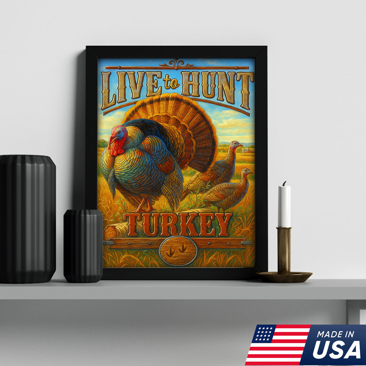 Turkey Hunting Canvas Wall Art – Rustic Wildlife Lodge Decor Gift for Hunters & Nature Lovers