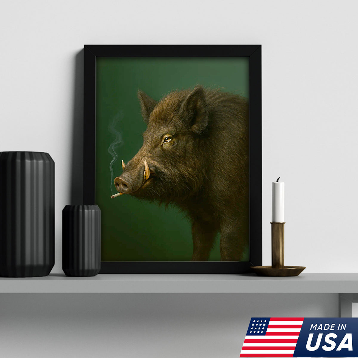 Wild Boar Canvas Wall Art – Rustic Hunting Lodge Decor – Nature Inspired Cabin Artwork