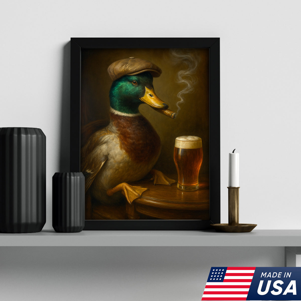 Mallard Duck Gentle Beer Smoking Canvas – Funny Rustic Wall Art for Hunters, Cabin, Bar & Man Cave