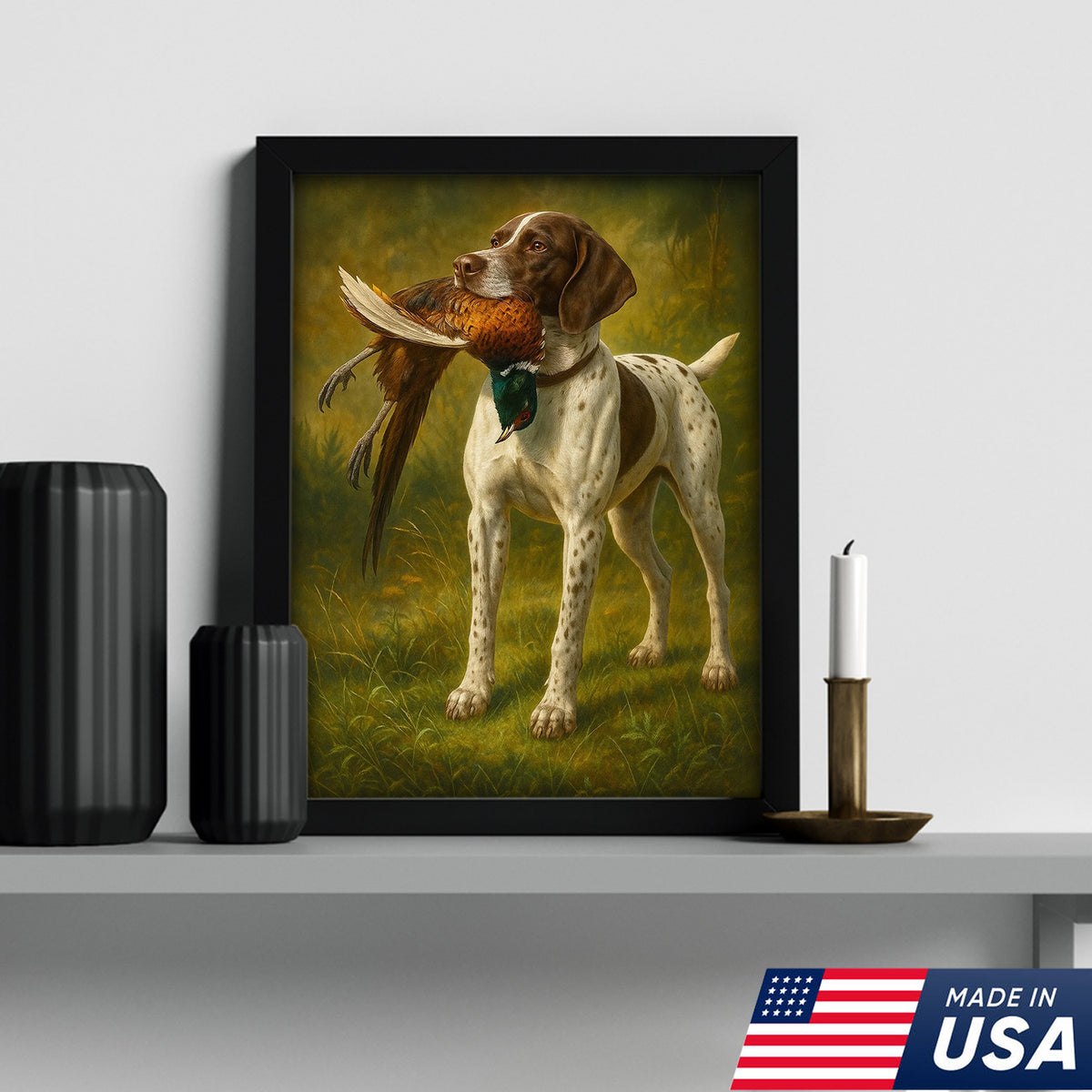 Hunting Dog Canvas Wall Art – Hunting Dog with Pheasant – Rustic Wildlife Canvas