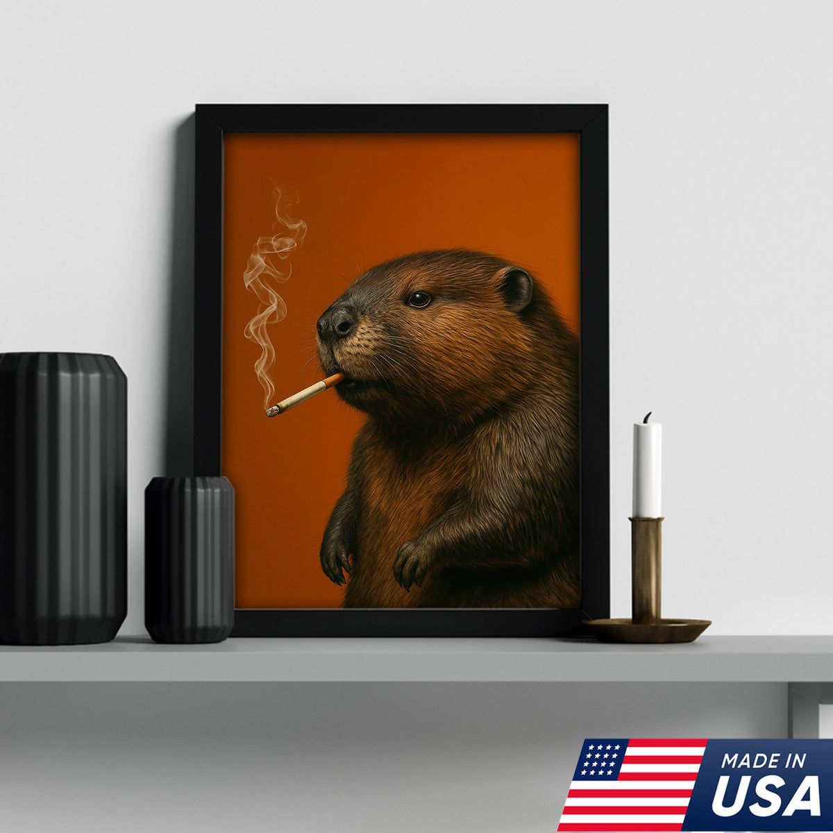 Beaver Canvas Wall Art – Rustic Wildlife Decor – Hunting Cabin Artwork – Woodland Nature Print