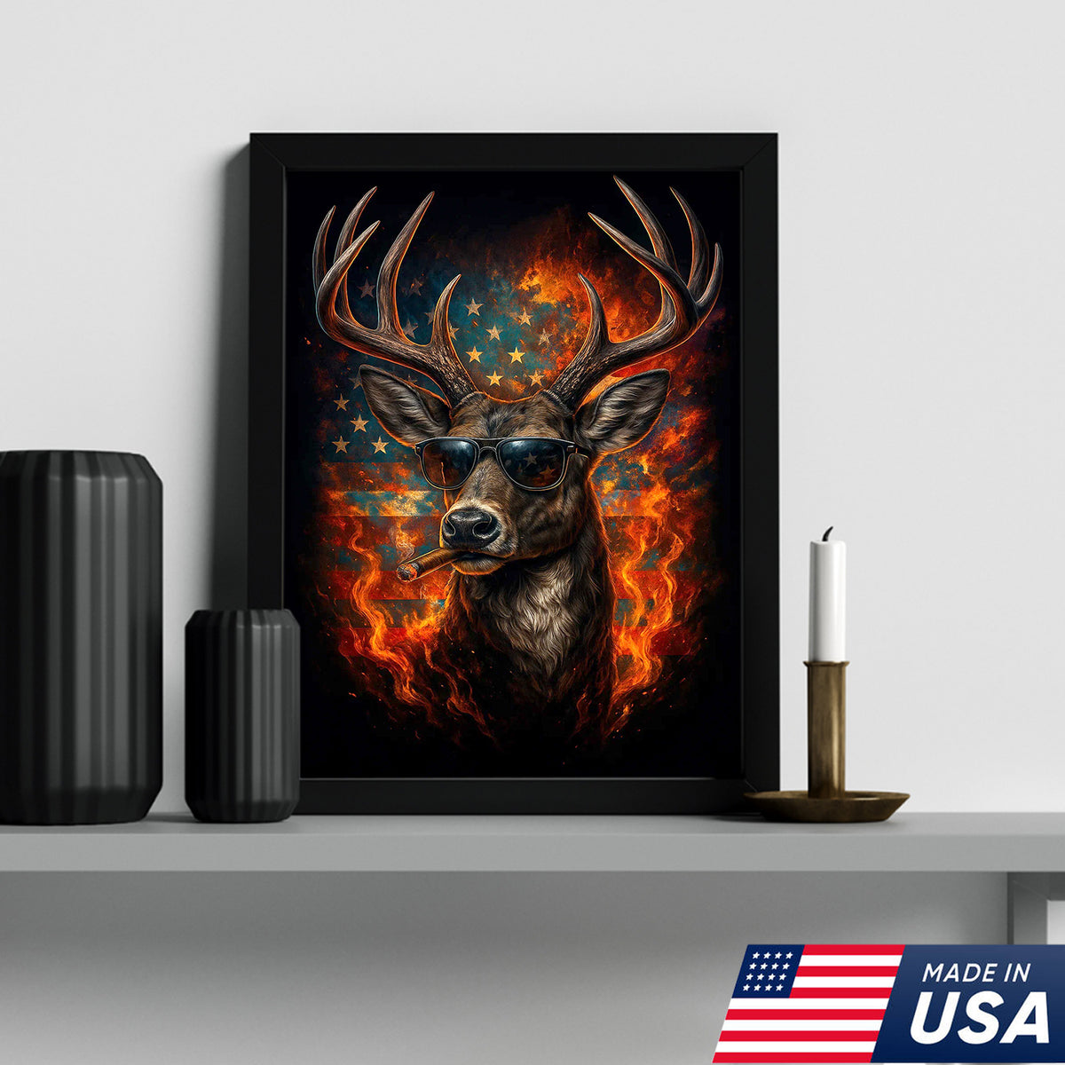 Patriotic Deer Wall Art Canvas – Cool Buck with Sunglasses and American Flag