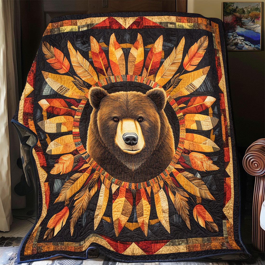 Bear Native American Serene Escape Quilt Blanket