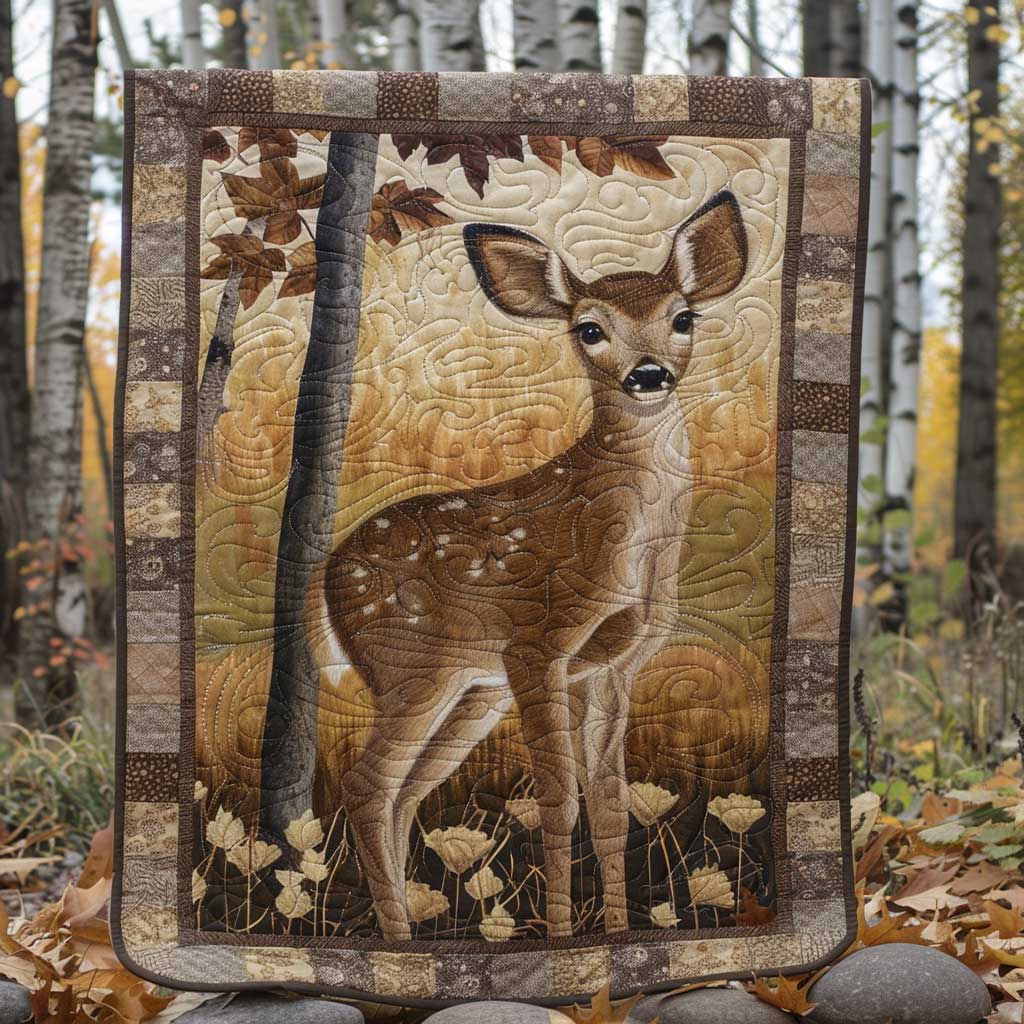 Baby Deer In The Wood Woodland Retreat Quilt Blanket