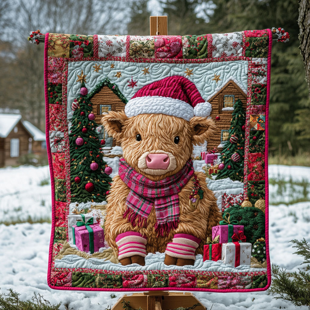 Christmas Baby Cow Winter Wonderland Quilt Blanket