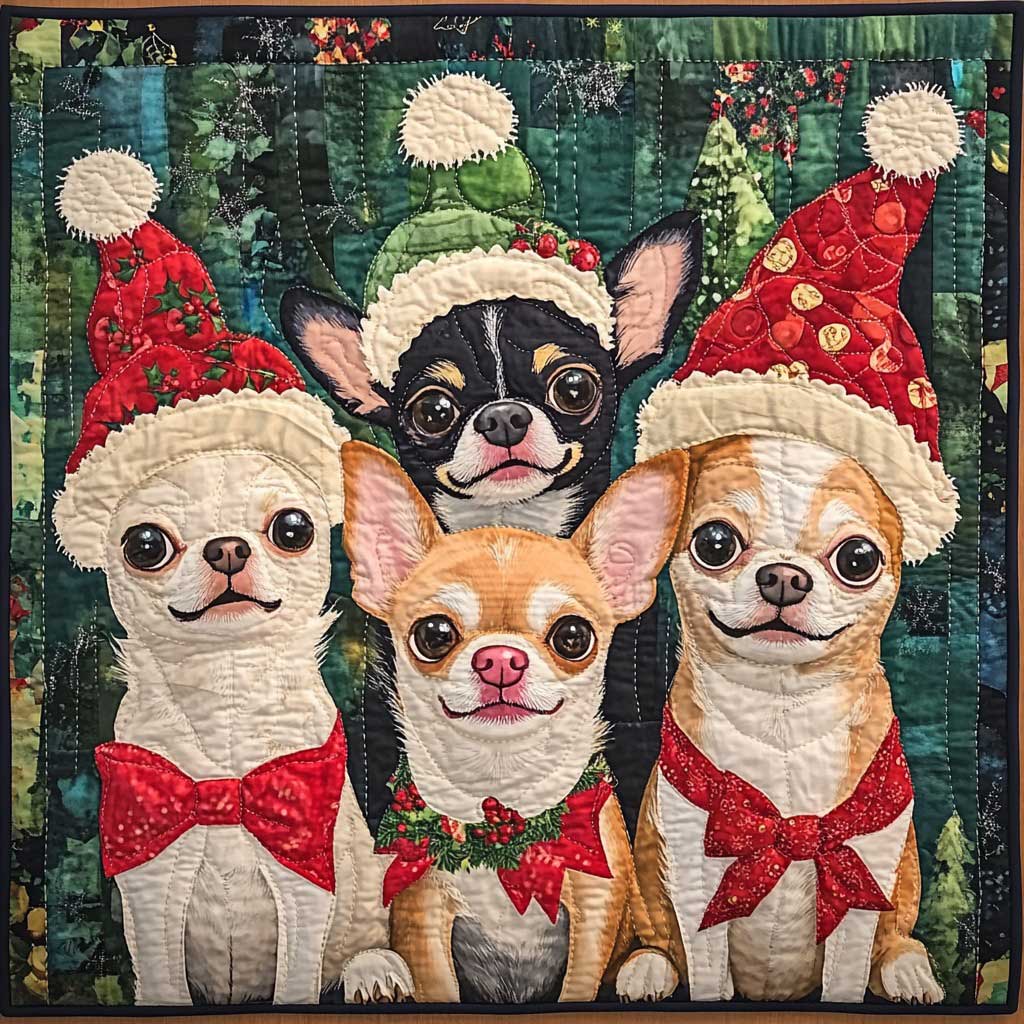 Christmas Chihuahua Holiday Cheer Quilt Blanket