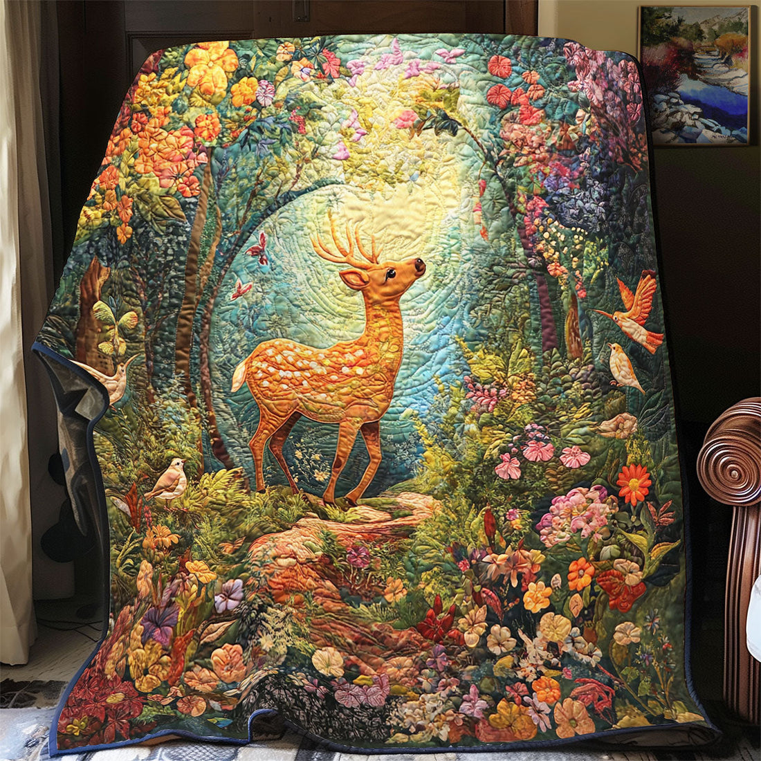 Deer Flower Forest Rustic Comfort Quilt Blanket