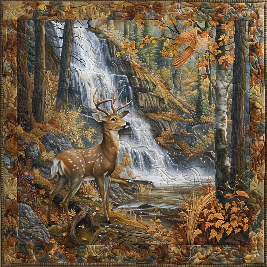 Disoriented Deer Autumn Forest Quilt Blanket