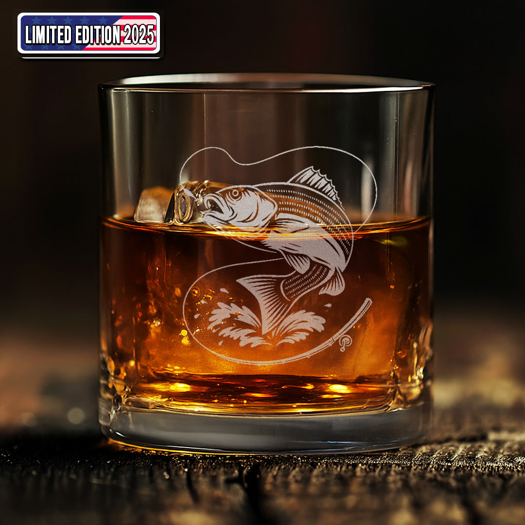 Fishing Engraved Whiskey Glass, Fishing Rocks Glass Gift for Fisherman & Outdoorsmen