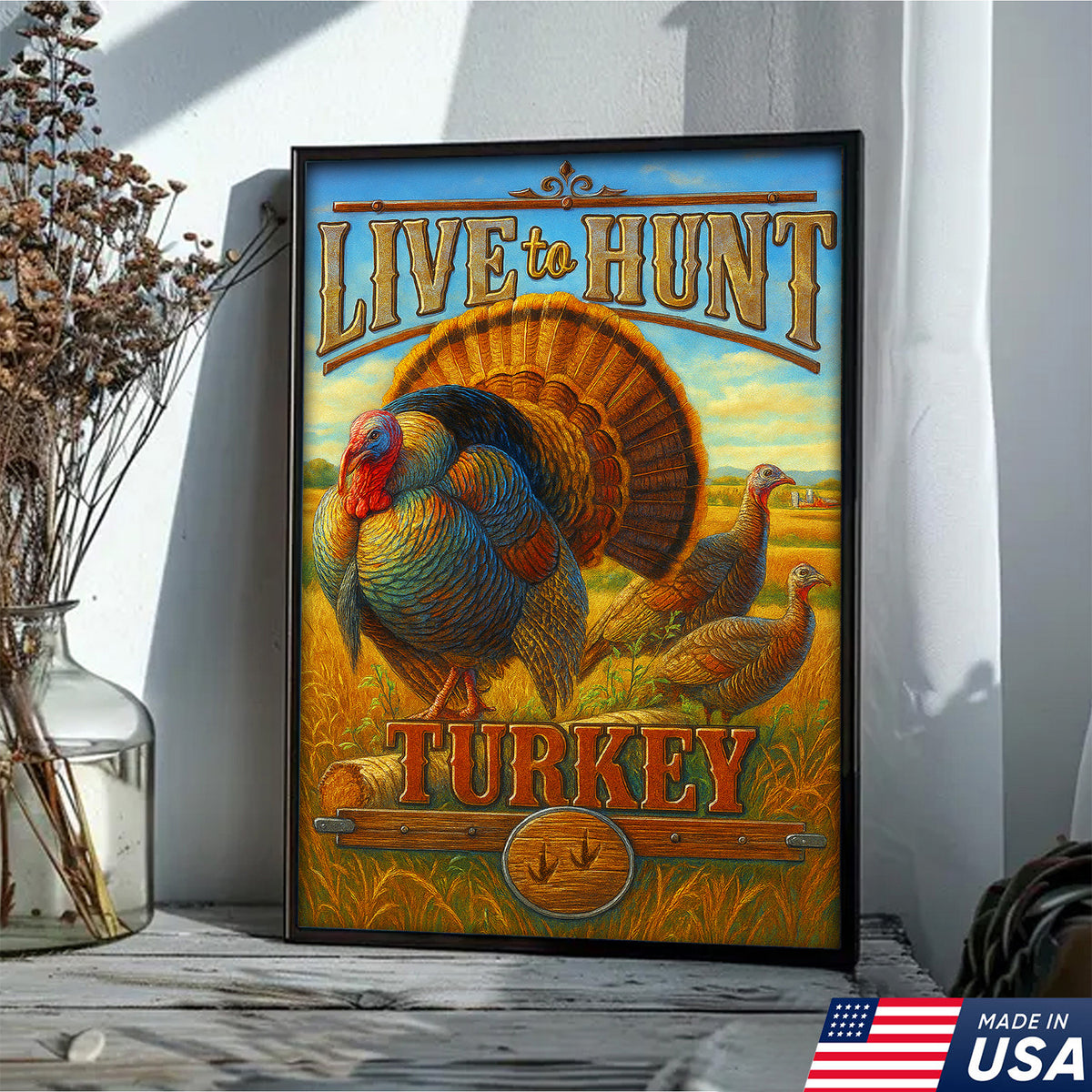 Turkey Hunting Canvas Wall Art – Rustic Wildlife Lodge Decor Gift for Hunters & Nature Lovers
