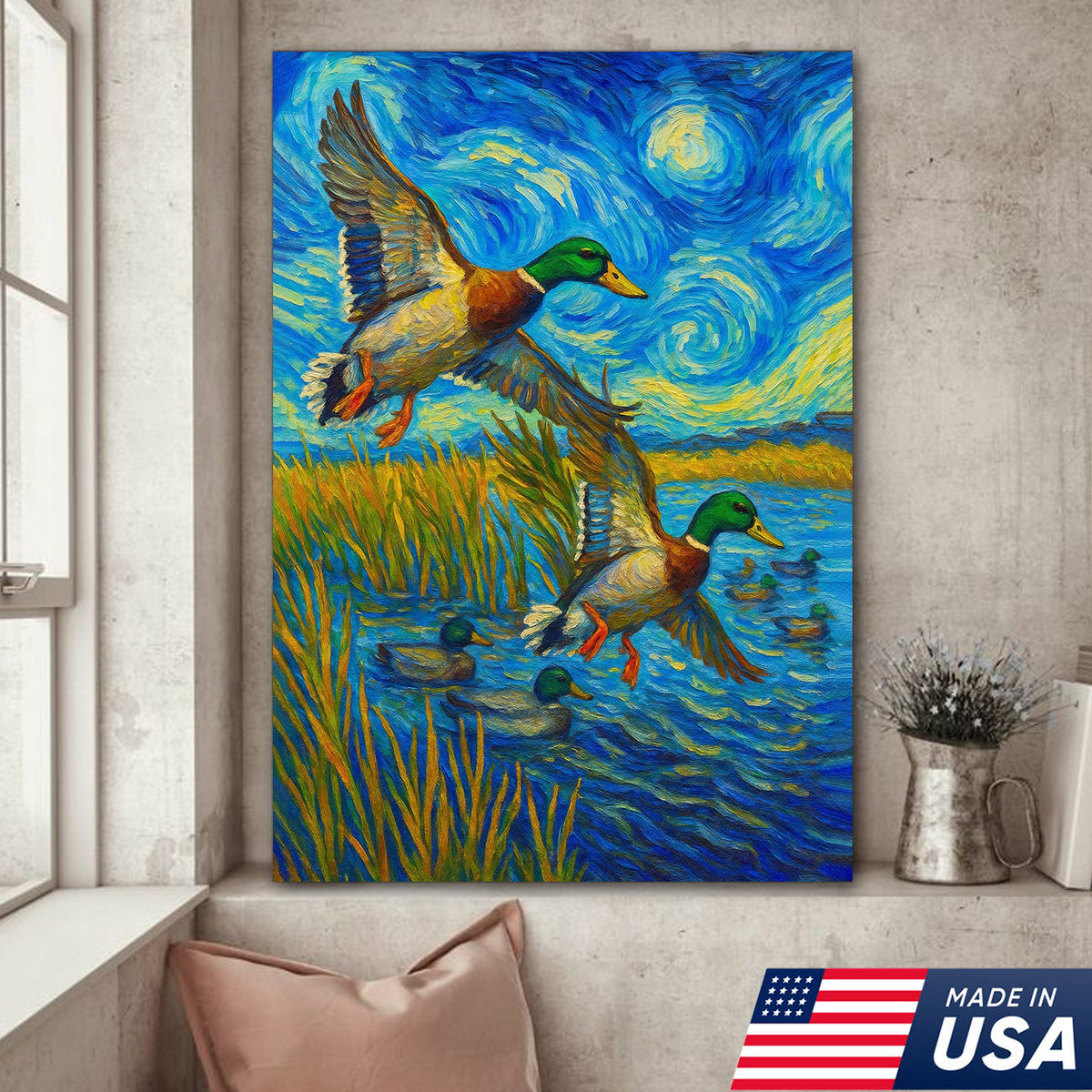 Mallard Duck Hunting Canvas Wall Art – Flying Ducks Rustic Decor
