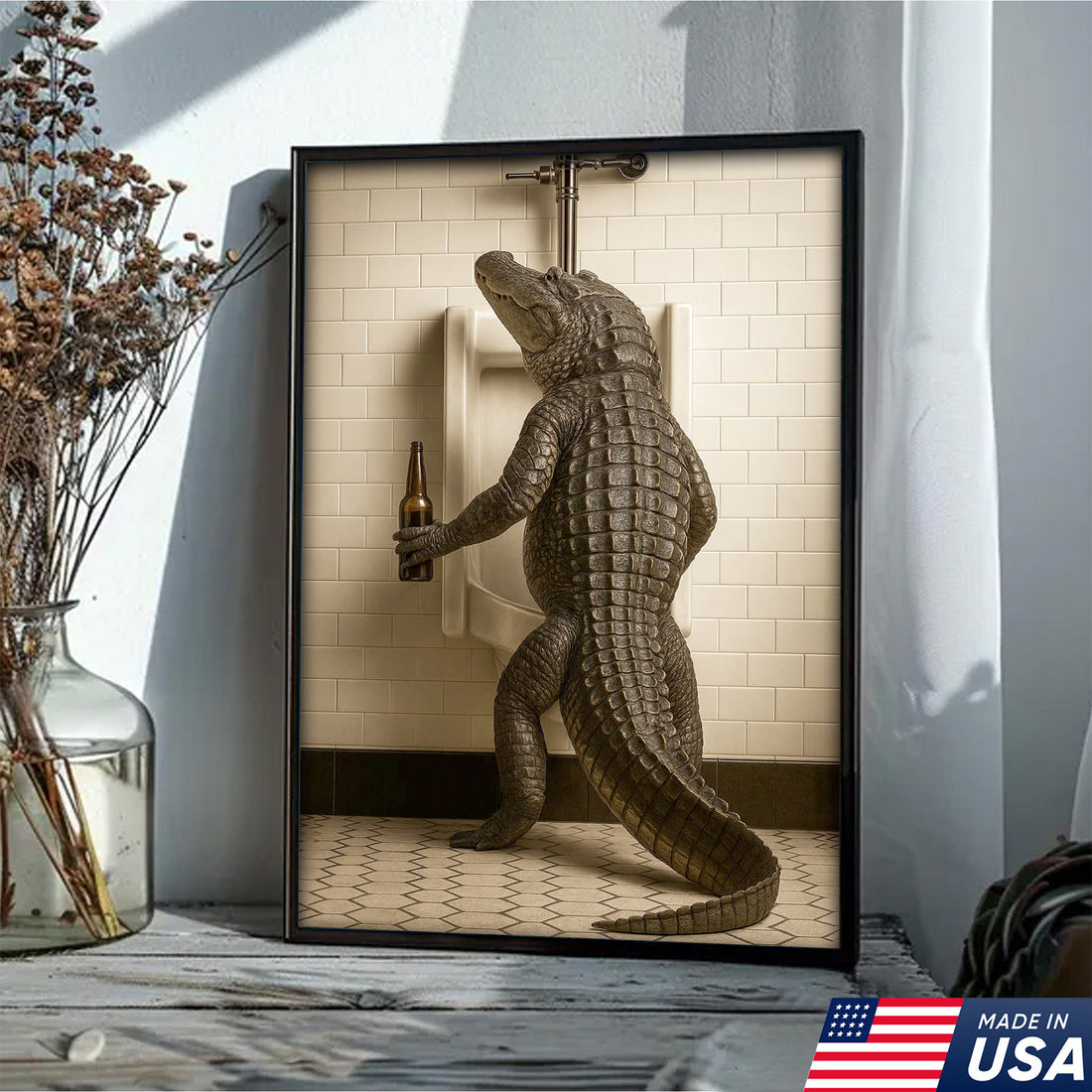 Alligator Bathroom Canvas Wall Art - Funny Rustic Lodge Decor for Cabin, Bar, and Wildlife Lovers