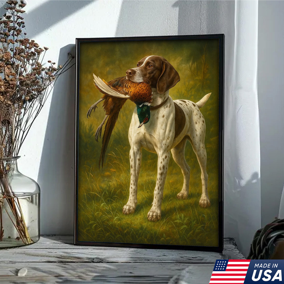 Hunting Dog Canvas Wall Art – Hunting Dog with Pheasant – Rustic Wildlife Canvas
