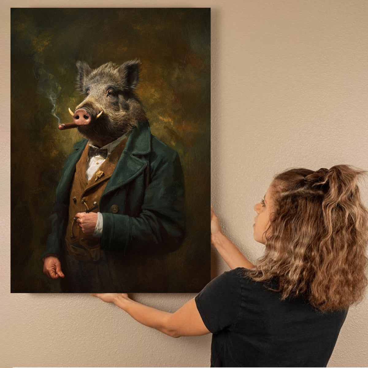 Smoking Wild Boar Canvas – Funny Rustic Wall Art for Hunters
