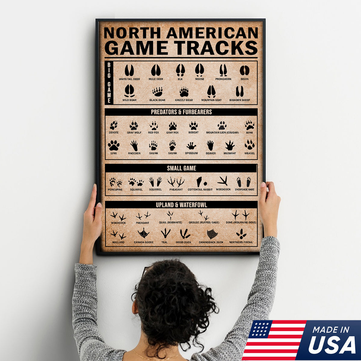 North American Game Tracks Canvas, Hunting Lodge Wall Art, Rustic Cabin Canvas Decor