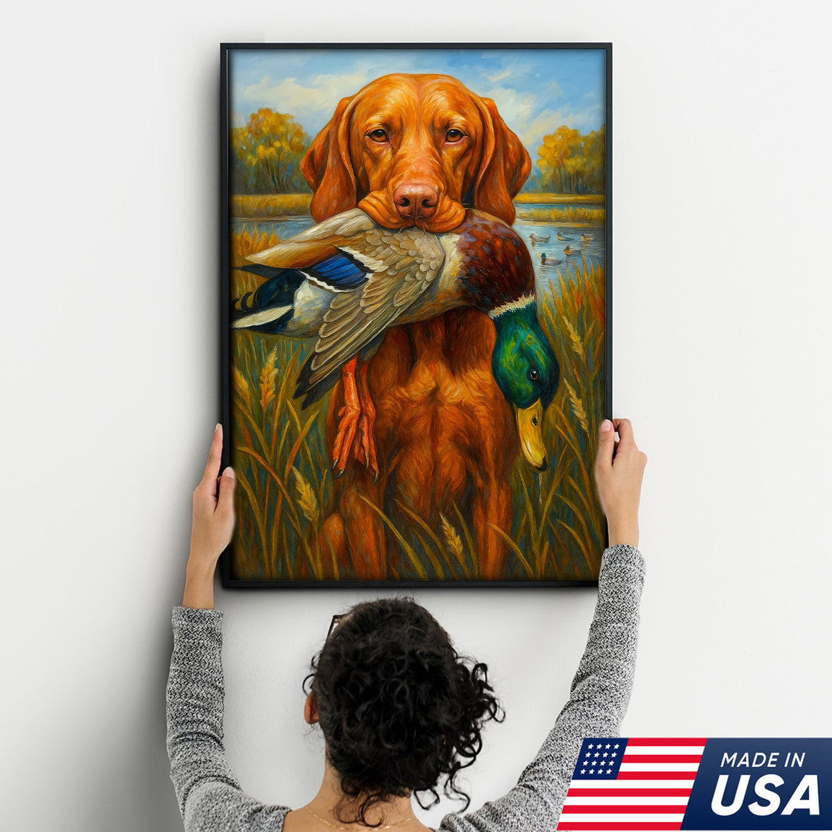 Rustic Hunting Wall Art – Dog and Duck Canvas Print