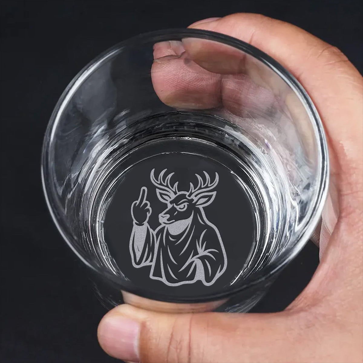 Deer Halloween Engraved Whiskey Glass – Funny Funny Finger Gifts for Hunters & Drinking Lovers,