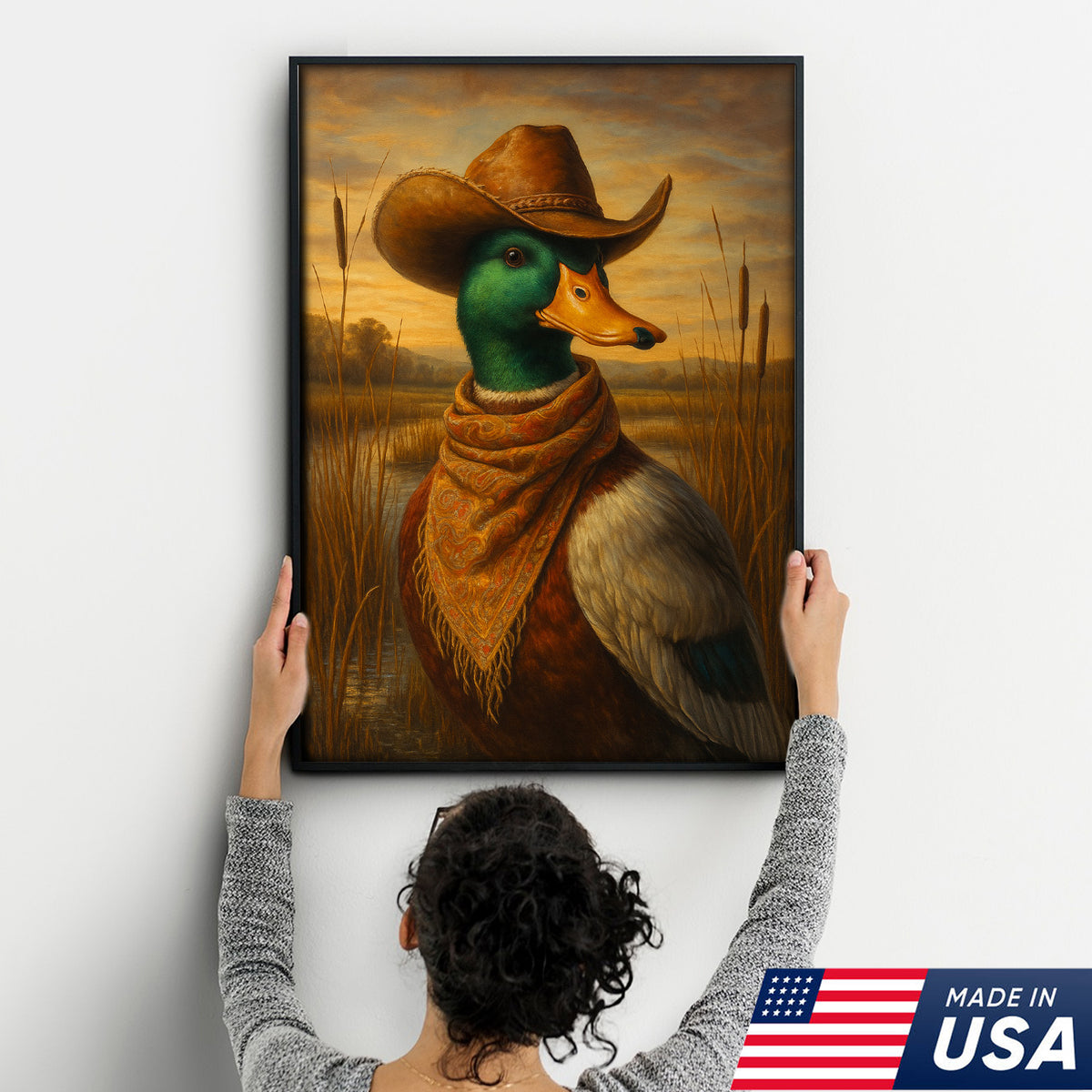 Wild Duck Cowboy Canvas – Funny Hunting Lodge Canvas Decor for Hunters