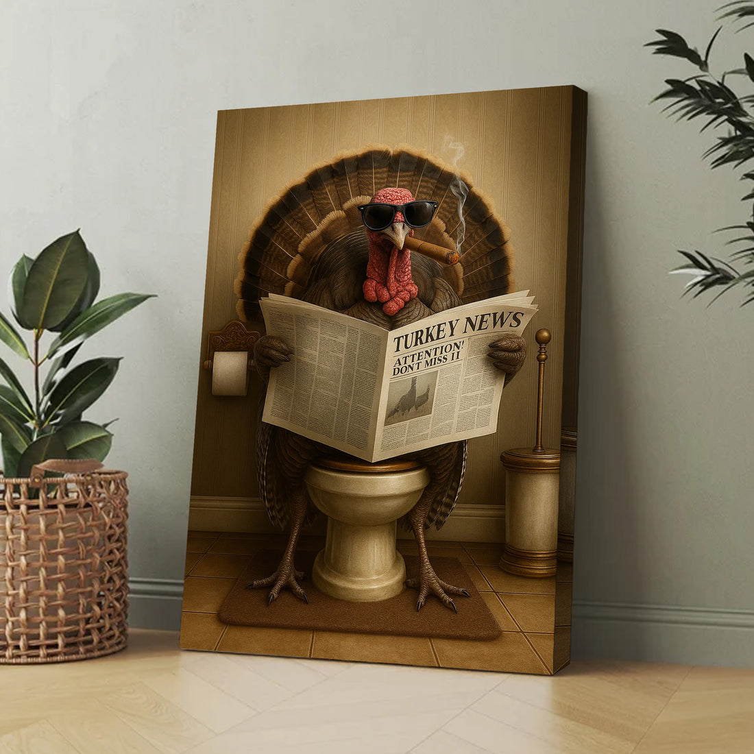 Turkey Reading News Smoking Bathroom Wall Art – Rustic Decor for Men