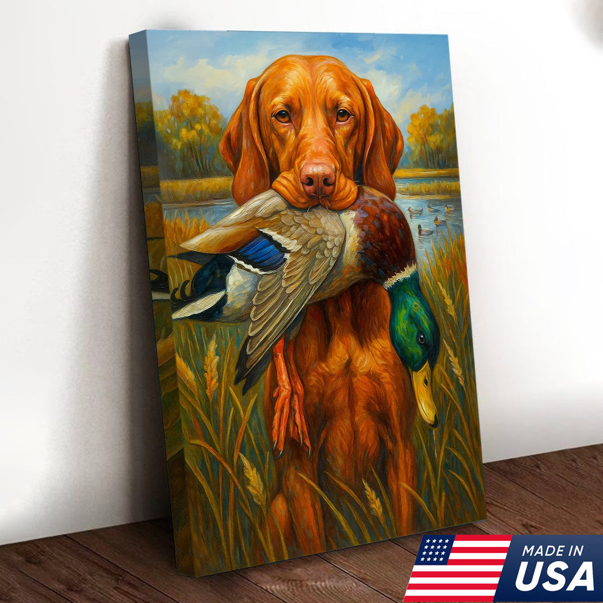 Rustic Hunting Wall Art – Dog and Duck Canvas Print