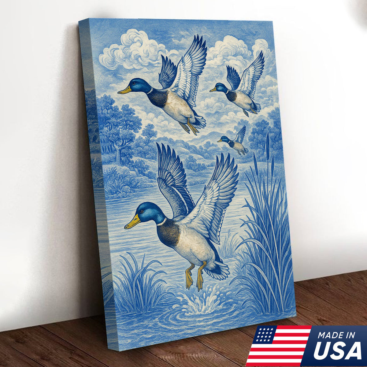 Vintage Mallard Duck Hunting Canvas – Rustic Blue Wildlife Wall Art USA