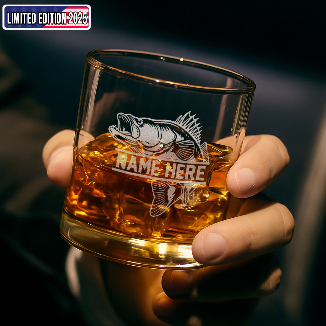 Personalized Fishing Whiskey Glass, Custom Engraved Bass Whiskey Glass Gift for Fishermen 2025