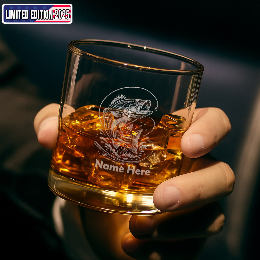 Custom Name Bass Fishing Whiskey Glass – Personalized Engraved Fisherman Gift 2025