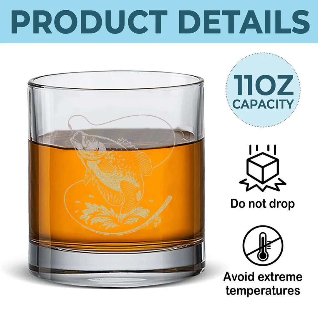 Fishing Engraved Whiskey Glass, Custom Rocks Glass Gift for Fisherman, Outdoor Barware
