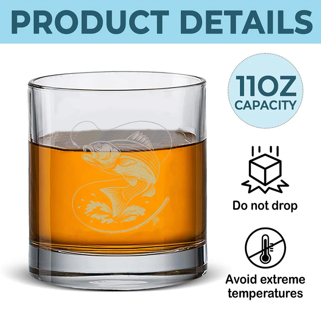 Fishing Engraved Whiskey Glass, Fishing Rocks Glass Gift for Fisherman & Outdoorsmen