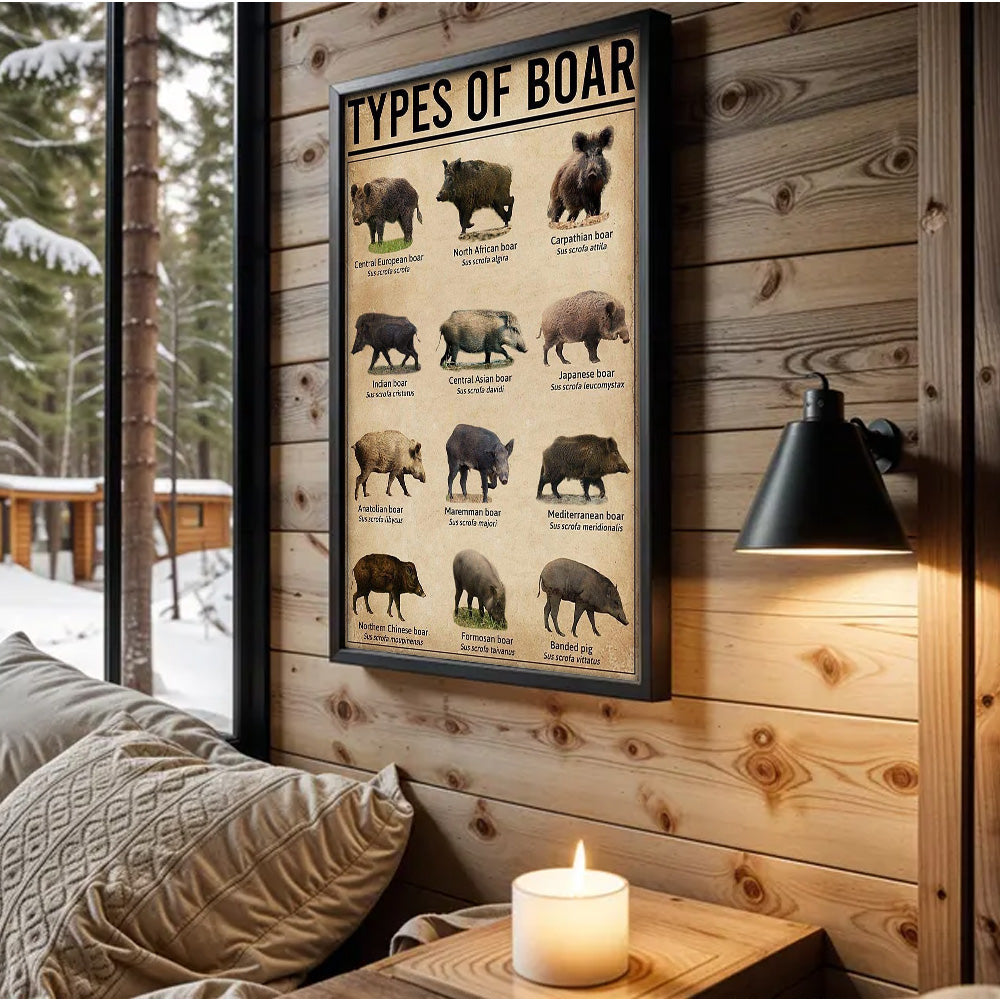 Types of Boar Hunting Canvas Wall Art – Wild Hog Species Chart Print for Hunters
