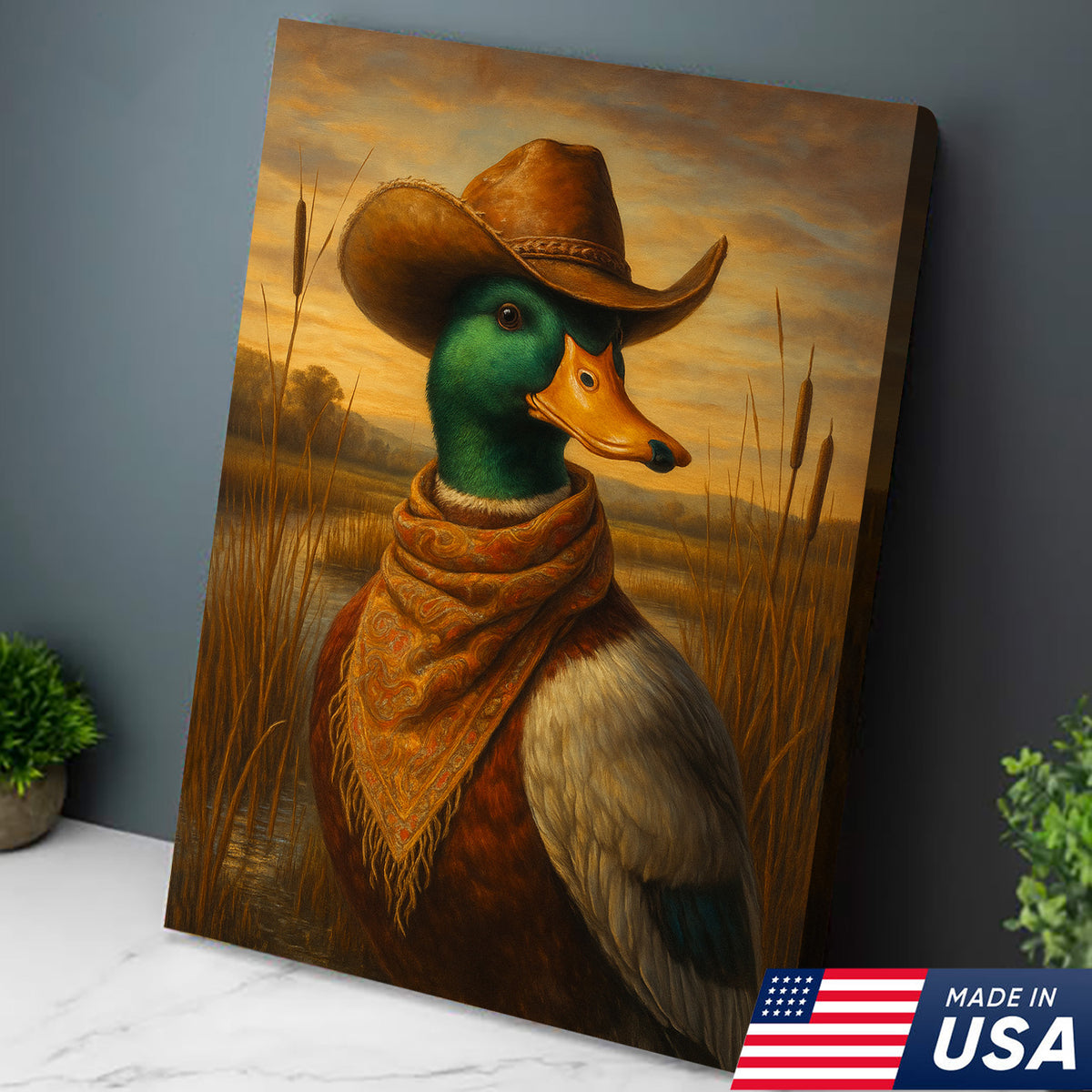 Wild Duck Cowboy Canvas – Funny Hunting Lodge Canvas Decor for Hunters