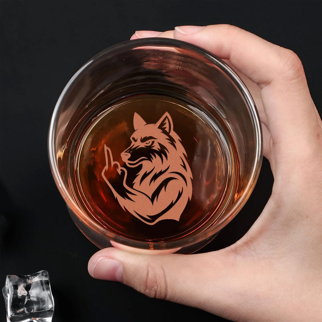 Savage Wolf Engraved Whiskey Glass – Funny Funny Finger Whiskey Glass for Badass Men & Hunters