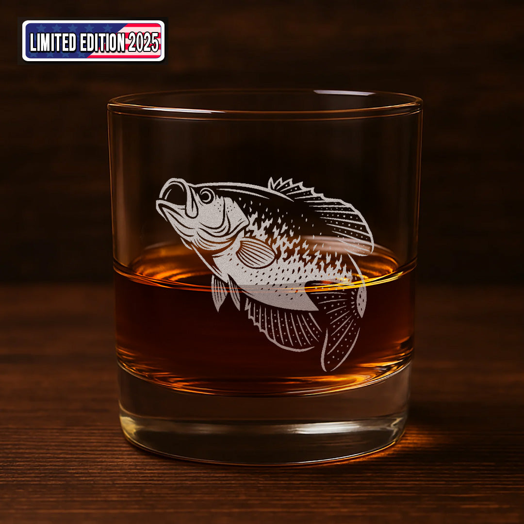 Crappie Fishing Whiskey Glass – Engraved Fisherman Gift for Dad, Husband,
